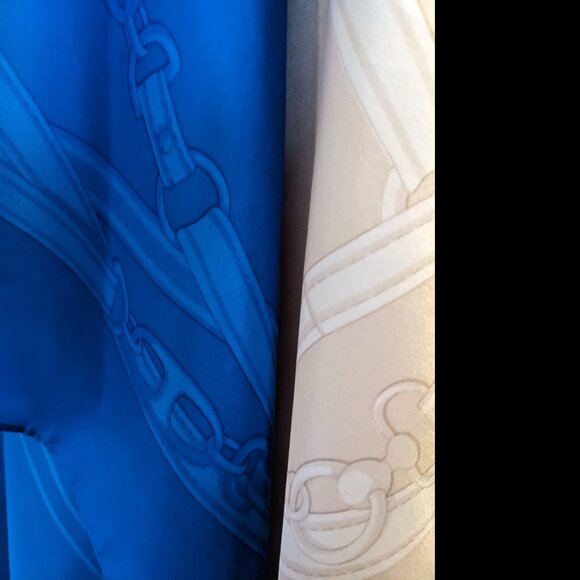 Ralph Lauren 2-Scarf Silk Set: Royal Blue + Champagne | 42” Square | New - Picture 4 of 10